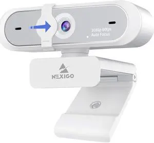 NexiGo N660P 1080P 60FPS Webcam with Software Control, Dual Microphone & Cover, Autofocus, HD USB Computer Web Camera, for OBS/Zoom/Skype/FaceTime/Teams/Twitch, White