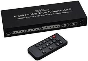 XOLORspace 43420A HDMI 2.1 8K HDR HDMI True Matrix Switch 4x2 Supports 4k 120hz and Dolby Vision with Optical and L/R Audio Extractor and ARC