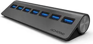 Achoro 7 Ports USB 3.0 Hub - Triangle Aluminum Alloy - High-Speed USB Port Expander - Compatible with PC, iMac, MacBook, Windows, Desktop, and More - Computer Multiple USB HUB (Space Grey)