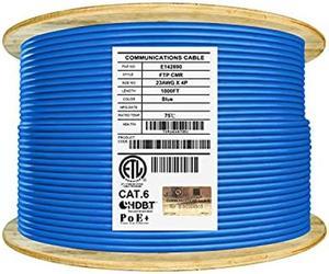Elite Cat6 Shielded Riser (CMR), Ethernet Cable 1000ft, 23AWG 100% Solid Pure Bare Copper, Foiled w/Unshielded Twisted Pair (F/UTP), 550MHz, UL Certified, UL-LP Cert, Bulk Networking Cable Reel - Blue