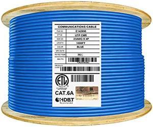 Elite Cat6A Riser Unshielded, UTP, CMR, 1000ft, 23AWG, 10Gb (10 Gigabit), 750MHz, Solid Pure Copper, UL Listed, Bulk Ethernet Cable, Blue