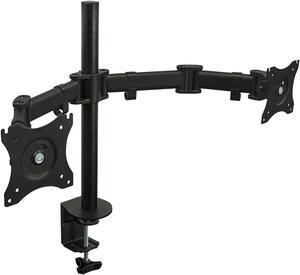 Mount-It! Dual Monitor Mount | Double Monitor Desk Stand Arm | Two Articulating Arms Fit 2 Screens 17 19 20 21 22 24 27 Inch Computer | VESA 75 100 Compatible Displays | C-Clamp Base