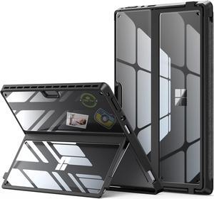 INFILAND Case Compatible with Microsoft Surface Pro 8, High Clear Transparent Shockproof Robust Portable Protective Case Multi-Angle Adjustable Stand for Surface Pro 8 13 Inch 2021 Tablet, Black