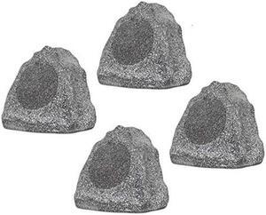 Theater Solutions 4R6G Outdoor Granite 6.5" Rock 4 Speaker Set for Deck Pool Spa Yard Garden, Gray