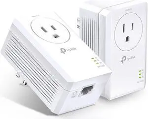 TP-Link AV1000 Powerline Ethernet Adapter(TL-PA7017P KIT)- Gigabit Port, Plug and Play, Extra Power Socket for Additional Devices, Ideal for Smart TV, White