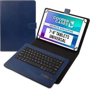 Cooper Infinite Executive Keyboard Case for 7, 7.9, 8" Tablets | Universal Fit | 2-in-1 Leather Folio Cover & Bluetooth Wireless Keyboard with Hotkeys