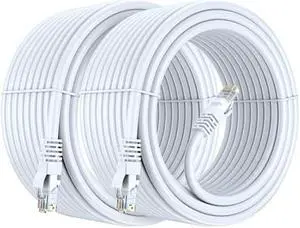 Maximm Cat 6 Ethernet Cable 50 Ft, (2-Pack) Cat6 Cable, LAN Cable, Internet Cable, Patch Cable and Network Cable - UTP (White) 50 Feet ethernet Cord