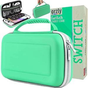Orzly Switch Case for Nintendo Switch/Switch OLED - Animal Crossing Themed Nintendo Switch case with Accessories and Gamecard Storage - Protective Travel Carry Case (Green/White)
