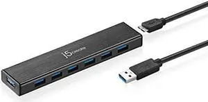 j5create 7-Port Powered USB 3.0 Data Hub with 3.3 ft Extended Cable [20W Power Adapter Included] for Mac, MacBook, Windows, Laptop, Surface, XPS, PC (JUH377)
