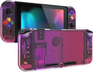eXtremeRate DIY Replacement Shell Buttons for Nintendo Switch, Back Plate for Switch Console, Housing Case with Colorful Buttons for Joycon Handheld Controller - Gradient Translucent Purple Rose Red