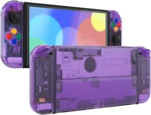 eXtremeRate DIY Full Set Shell for Nintendo Switch OLED, Replacement Console Back Plate & Kickstand, Custom NS Controller Housing with Full Set Buttons for Nintendo Switch OLED - Clear Atomic Purple