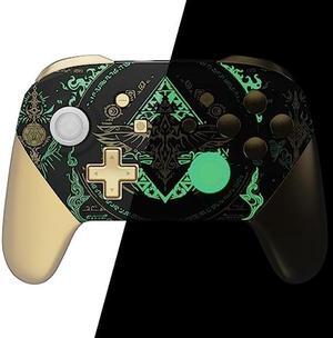 eXtremeRate Glow in Dark - Totem of Kingdom Black Faceplate Backplate Handles for Nintendo Switch Pro Controller, Replacement Grip Housing Shell Cover and Buttons for Switch Pro Controller