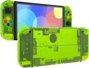 eXtremeRate DIY Full Set Shell for Nintendo Switch OLED, Replacement Console Back Plate & Kickstand, Custom NS Controller Housing with Full Set Buttons for Nintendo Switch OLED - Clear Lime Green