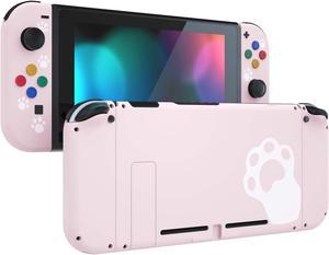 eXtremeRate DIY Replacement Shell Buttons for Nintendo Switch, Soft Touch Back Plate for Switch Console, Housing Case with Colorful Buttons for Joycon Handheld Controller - Pink Cat Paw