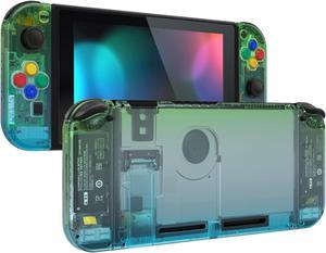 eXtremeRate DIY Replacement Shell Buttons for Nintendo Switch, Custom Back Plate for Switch Console, Housing Case with Colorful Buttons for Joycon Handheld Controller - Gradient Translucent Green Blue