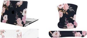 MOSISO Compatible with MacBook Air 13 inch Case 2020-2018 Release A2337 M1 A2179 A1932,Plastic Peony Hard Case&Keyboard Cover&Wrist Rest Support for Mouse Pad Keyboard Set Mousepad Non-Slip Base,Black
