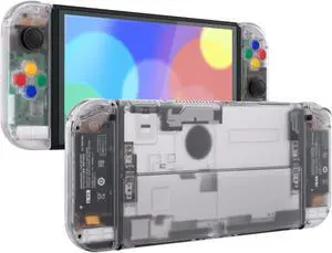 eXtremeRate DIY Full Set Shell for Nintendo Switch OLED, Replacement Console Back Plate & Kickstand, Custom NS Handheld Controller Housing with Full Set Buttons for Nintendo Switch OLED - Clear