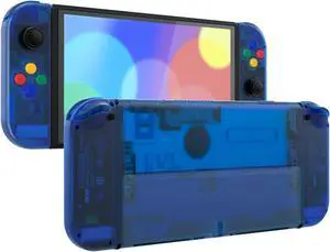eXtremeRate DIY Full Set Shell for Nintendo Switch OLED, Replacement Console Back Plate & Kickstand, Custom NS Handheld Controller Housing with Full Set Buttons for Nintendo Switch OLED - Clear Blue