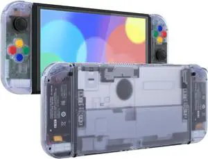 eXtremeRate DIY Full Set Shell for Nintendo Switch OLED, Replacement Console Back Plate & Kickstand, Custom NS Controller Housing with Full Set Buttons for Nintendo Switch OLED - Clear Glacier Blue
