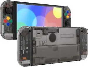 eXtremeRate DIY Full Set Shell for Nintendo Switch OLED, Replacement Console Back Plate & Kickstand, Custom NS Handheld Controller Housing with Full Set Buttons for Nintendo Switch OLED - Clear Black