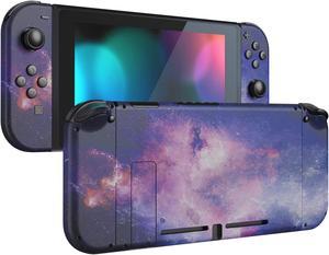 eXtremeRate DIY Replacement Shell Buttons for Nintendo Switch, Soft Touch Back Plate for Switch Console, Custom Housing Case with Full Set Buttons for Joycon Handheld Controller - Nebula Galaxy