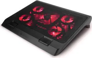 ENHANCE Gaming Laptop Cooling Pad Stand with LED Cooler Fans , Adjustable Height , & Dual USB Port for 17 inch Laptops - 5 Ultra Quiet High Performance Fans 2630 RPM & Built-In Bumpers - Red