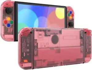 eXtremeRate DIY Full Set Shell for Nintendo Switch OLED, Replacement Console Back Plate & Kickstand, Custom NS Controller Housing with Full Set Buttons for Nintendo Switch OLED - Clear Cherry Pink