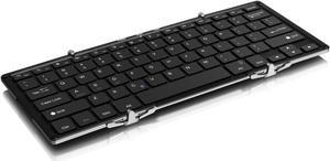 Aluratek Portable Aluminum Tri-Fold Bluetooth Keyboard (Standard Full-Size) with Built-In Rechargeable Battery for iPhone, Smartphone, iPad, Tablet, Mac, PC (ABLKO4F) Black