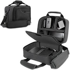 USA Gear Carrying Case Compatible with Nintendo Switch, Gamecube Controller, Adapter, Pro-Controller, and More Gaming Accessories - Customizable Interior, Shoulder Strap, and Padded Interior - Black