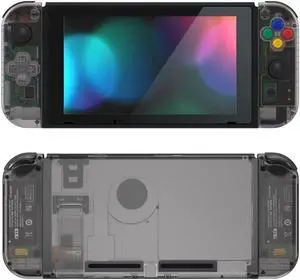 eXtremeRate Back Plate for Nintendo Switch Console, NS Joycon Housing Shell (D-Pad Version) with Colorful Buttons, DIY Replacement Shell for Nintendo Switch - Clear Black