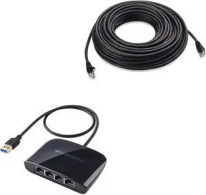 Cable Matters Snagless Long Cat6 Ethernet Cable (Cat6 Cable, Cat 6 Cable) in Black 50 ft & USB 3.1 to 4-Port Gigabit Ethernet Switch