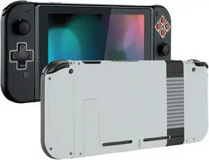 eXtremeRate Classics NES Style Soft Touch Back Plate for Nintendo Switch Console, NS Joycon Handheld Controller Housing (D-Pad Version) with Full Set Buttons, DIY Replacement Shell for Nintendo Switch