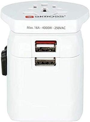 SKROSS Pro Light World Travel Adapter with USB, 3-Pole Travel Adaptor with Slide System and USB, Designed in Switzerland for More Than 200 Countries, 1.302550 White