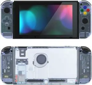 eXtremeRate Back Plate for Nintendo Switch Console, NS Joycon Housing Shell (D-Pad Version) with Colorful Buttons, DIY Replacement Shell for Nintendo Switch - Clear Glacier Blue