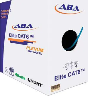 Infinity Cable Cat6 Plenum 550MHz CMP 23AWG UTP, 1000 Feet, Solid, 100% Pure Copper, UL Certified, Easy to Pull (Reelex II) Box, Blue