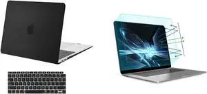 MOSISO Compatible with MacBook Air 13 inch Case 2020-2018 Release A2337 M1 A2179 A1932, Plastic Hard Case&Keyboard Cover&Screen Protector Matte Blue Light Blocking Anti-UV Eye Protection Filter, Black