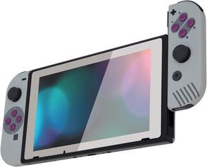 eXtremeRate SFC SNES Classic EU Style Joycon Handheld Controller Housing Buttons, Custom Replacment Shell Case with Colorful Border Tempered Glass Screen Protector for Nintendo Switch Joy-Con