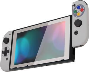 eXtremeRate SFC SNES Classic EU Style Dpad Version Joycon Handheld Controller Housing Buttons, Replacment Shell Case with Colorful Border Tempered Glass Screen Protector for Nintendo Switch Joy-Con