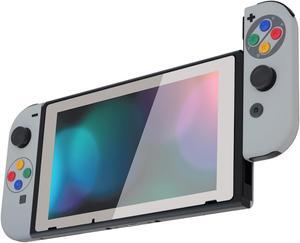 eXtremeRate SFC SNES Classic EU Style Joycon Handheld Controller Housing Buttons, Custom Replacment Shell Case with Colorful Border Tempered Glass Screen Protector for Nintendo Switch Joy-Con