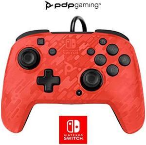 PDP Gaming Faceoff Deluxe+ Wired Switch Pro Controller - Officially Licensed by Nintendo - Customizable gamepad buttons, sticks, triggers, and paddles - Ergonomic Controllers - Red Camo / Camouflage