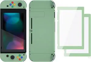 eXtremeRate Colorful Border Screen Protector + Back Plate + NS Joycon Handheld Controller Housing Buttons for Nintendo Switch, DIY Replacement Shell for Nintendo Switch - Matcha Green