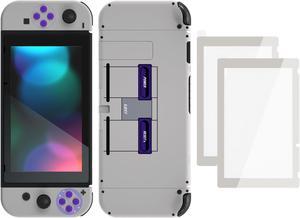 eXtremeRate Colorful Border Screen Protector + Classics SNES Style DIY Replacement Full Set Shell for Nintendo Switch