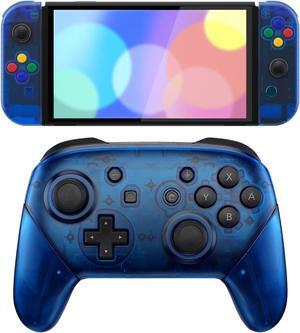 eXtremeRate Clear Blue Custom Full Set Shell for Nintendo Switch OLED, Replacement Full Set Shell for Nintendo Switch Pro Controller - Console Controller NOT Included