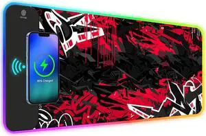 ToLuLu RGB Gaming 5/7.5/10/15W 10 Light Modes Wireless Charging Mouse Pad, LED Mouse Pad Computer Keyboard Mat Mousepad, 800x300x4MM Extended Large Desk Mat for Gaming, MacBook, Laptop, PC,Red Black