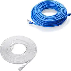 Cable Matters 75-Foot Snagless Long Cat6A (SSTP, SFTP) Shielded Ethernet Cable in Blue & 50-Foot Cat6 Flat Ethernet Cable in White