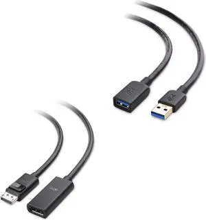 Cable Matters Long USB to USB Extension Cable (USB 3.0 Extension Cable) in Black 10 ft for Oculus Rift, HTC Vive, PlayStation VR Headset and More & Active DisplayPort to DisplayPort Extension Cable