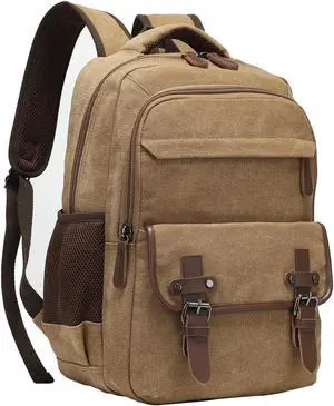 VAZUOOL Canvas Laptop Backpack, Vintage Daypack for Men Women, Work Travel Rucksack College Bookbag Computer Bag with 15-inch Laptop Sleeve, Brown