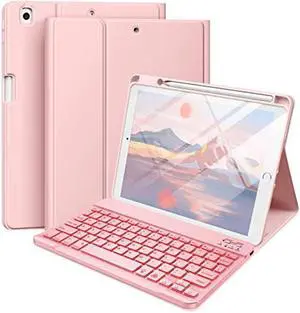 Hamile Keyboard Case for iPad 9th Generation /8th Gen/7th Gen 10.2 Inch - Backlit Detachable Wireless Stand Folio Keyboard Cover with Pencil Holder for iPad Pro 10.5" / iPad Air 3rd Gen (Pink)