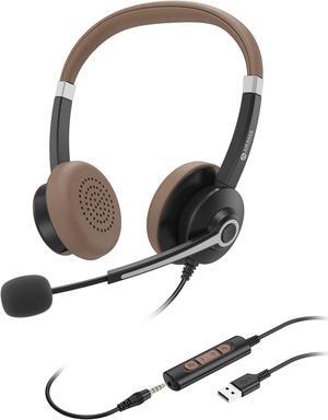 Arama USB Headset with Microphone for PC Laptop, On-Ear Computer Headphones with Noise Cancelling Mic, Wired Headset with in-line Control for Home Office Online Class Skype Zoom