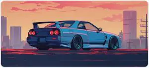JDM Car Desk Mats on Top of Desks Pad Japanese Large Mouse Pads Gaming Cool R34 JDM Car Japanese Anime Big Mousepad for Desktop Keyboard Computer Mat 35.4 x 15.7 inch